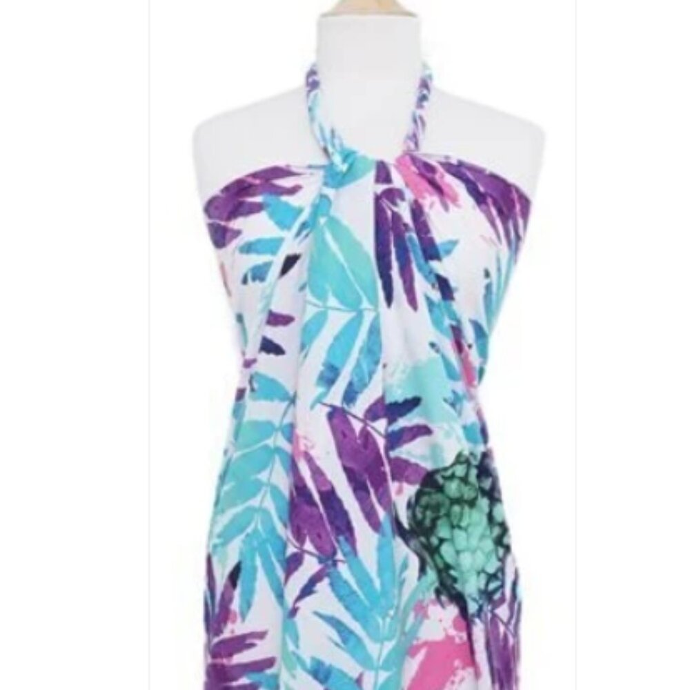 Sarong Pareo  Wrap Dress White Flamingo Designs 100% Terry…